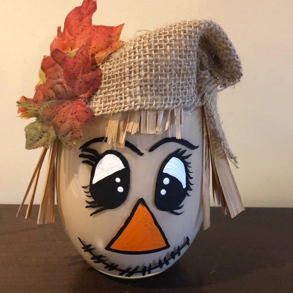 HAND CRAFTED Handpainted glass scarecrow